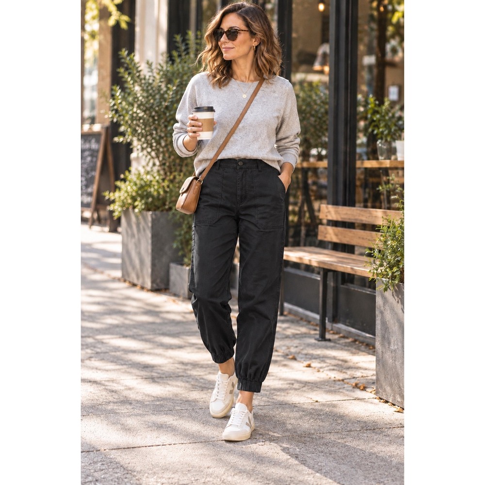 NWT Anthropologie Utility Jogger Pants Black Minimalist Cuffed Streetwear Sz 10